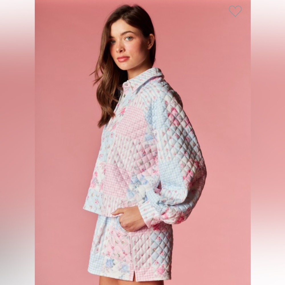 786. Patchwork quilted collared pullover with sho… - image 3